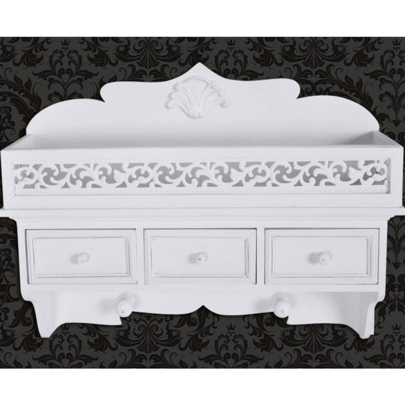 Nástenná polica/vešiak s 3 zásuvkami a 2 háčikmi