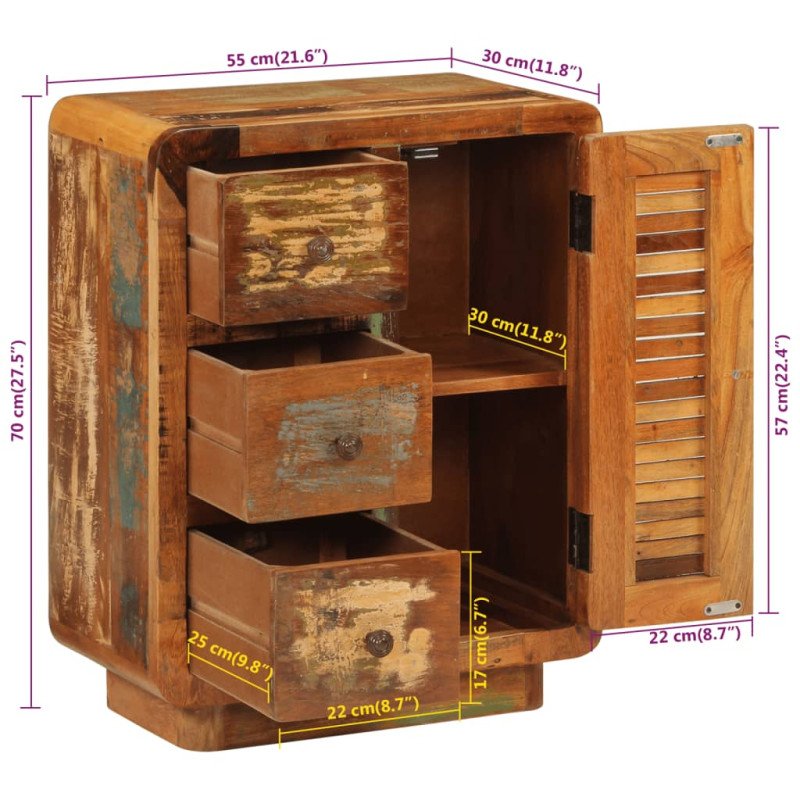 vidaXL Komoda s 3 dvierkami 55x30x70 cm, recyklovaný masív