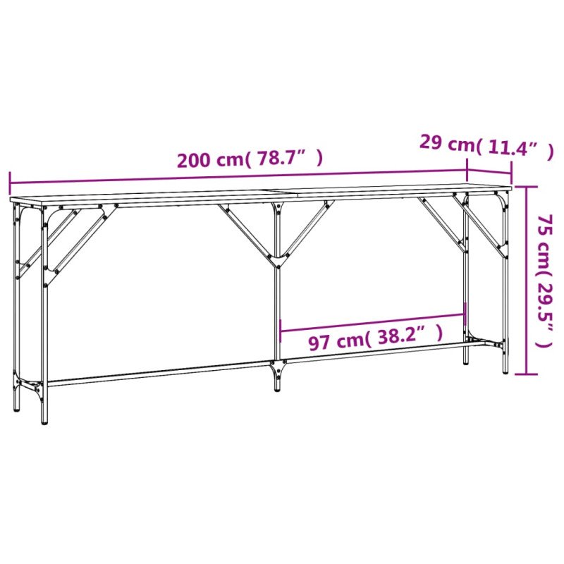 vidaXL Konzolový stolík dymový dub 200x29x75 cm kompozitné drevo