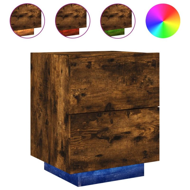 vidaXL Nočný stolík s LED svetlami dymový dub kompozitné drevo