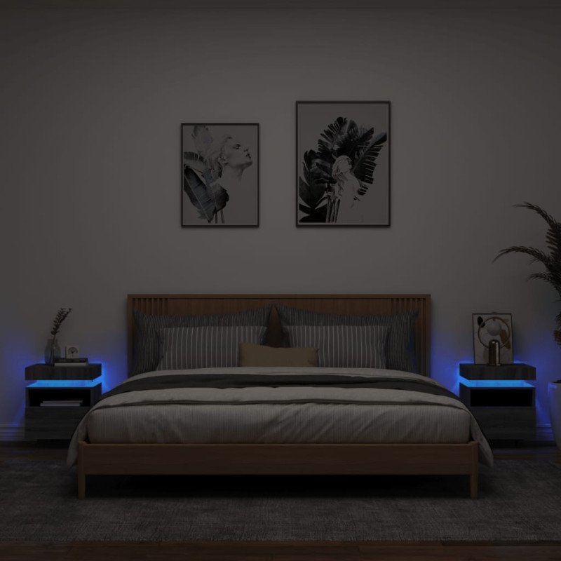 vidaXL Nočné stolíky s LED svetlami 2 ks sivé sonoma 40x39x48,5 cm