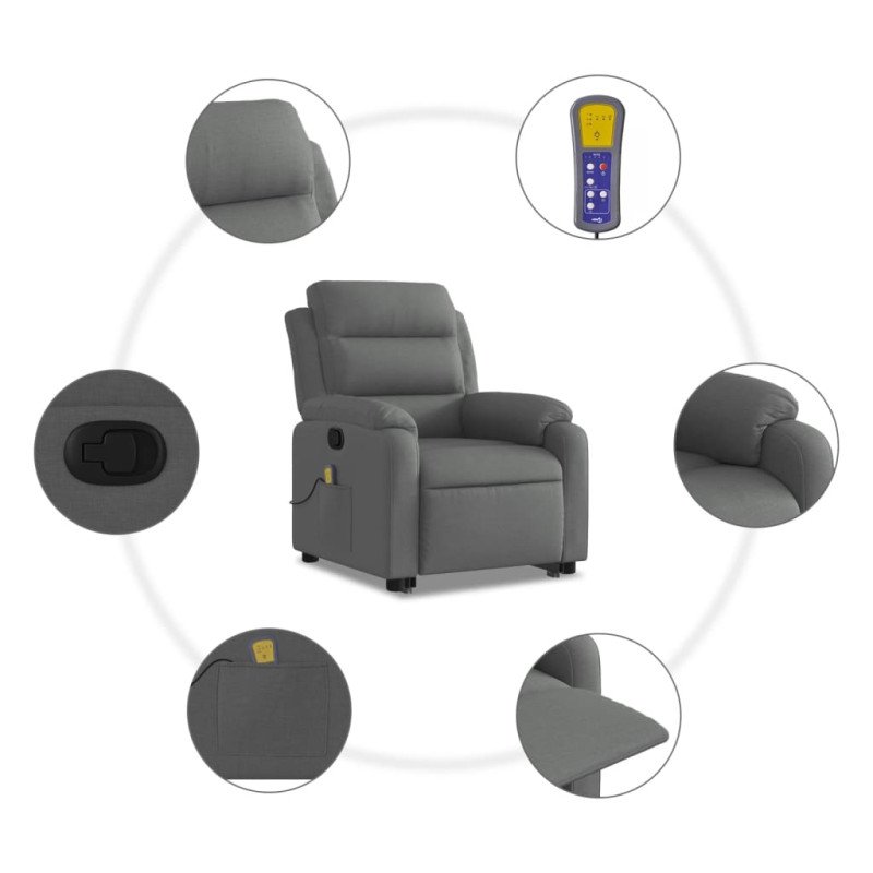 vidaXL Zdvíhacie a sklápacie masážne kreslo tmavosivé látka