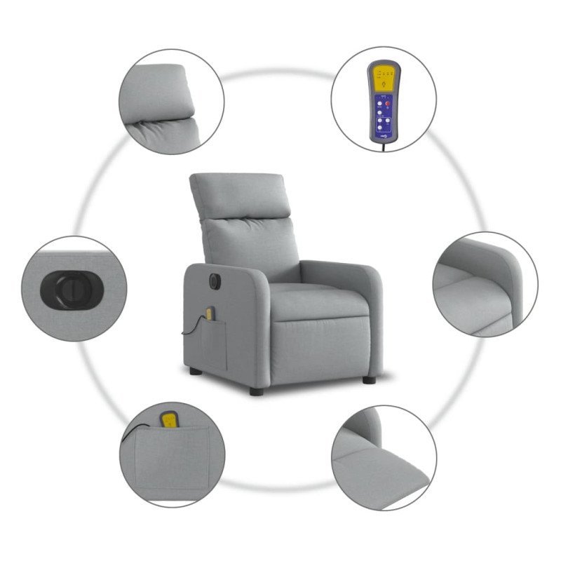 vidaXL Elektrické masážne sklápacie kreslo bledosivé látkové