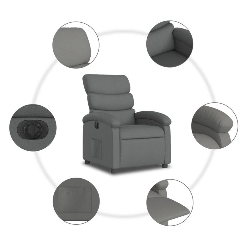 vidaXL Elektrické sklápacie kreslo tmavosivé látka