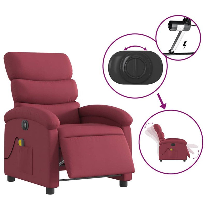 vidaXL Elektrické sklápacie masážne kreslo vínové látka
