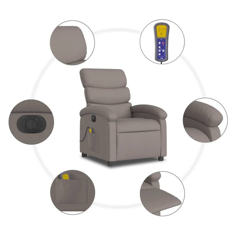 vidaXL Elektrické sklápacie masážne kreslo sivohnedé látka