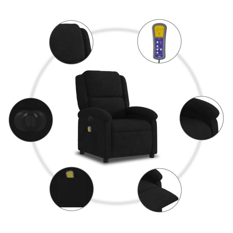 vidaXL Elektrické masážne sklápacie kreslo čierne zamat
