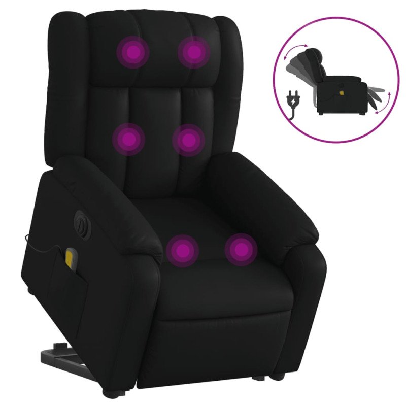 vidaXL Elektrické zdvíhacie masážne sklápacie kreslo čierne umelá koža