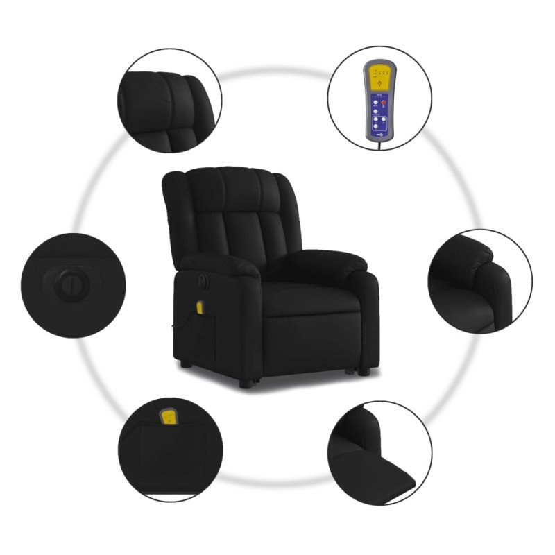 vidaXL Elektrické zdvíhacie masážne sklápacie kreslo čierne umelá koža