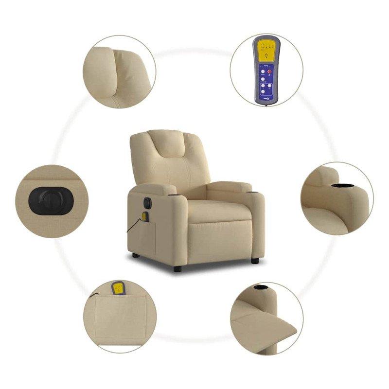 vidaXL Elektrické masážne sklápacie kreslo krémové látka
