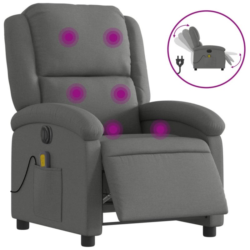 vidaXL Elektrické masážne sklápacie kreslo tmavosivé látka
