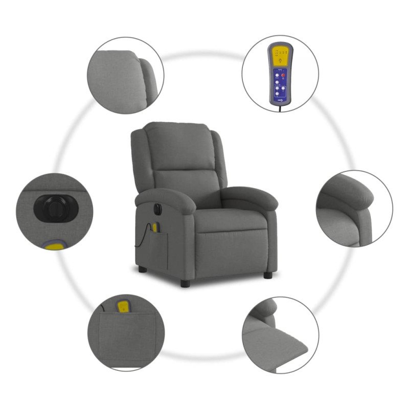 vidaXL Elektrické masážne sklápacie kreslo tmavosivé látka