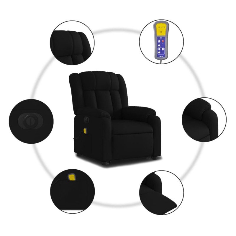 vidaXL Zdvíhacie a sklápacie elektrické masážne kreslo, čierne, látka