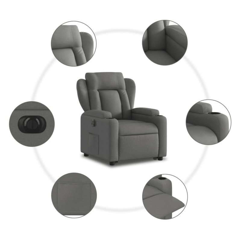 vidaXL Elektrické zdvíhacie sklápacie kreslo tmavosivé látka