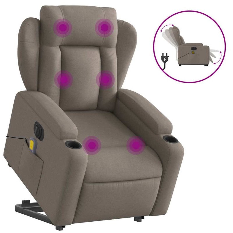 vidaXL Zdvíhacie a sklápacie elektrické masážne kreslo sivohnedé látka