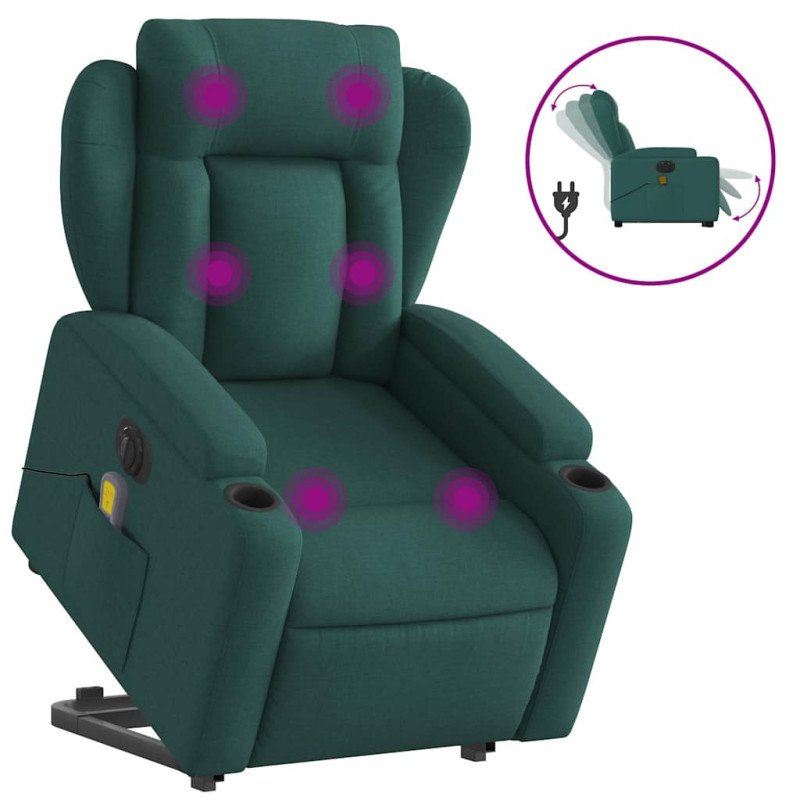 vidaXL Zdvíhacie sklápacie elektrické masážne kreslo tmavozelené látka