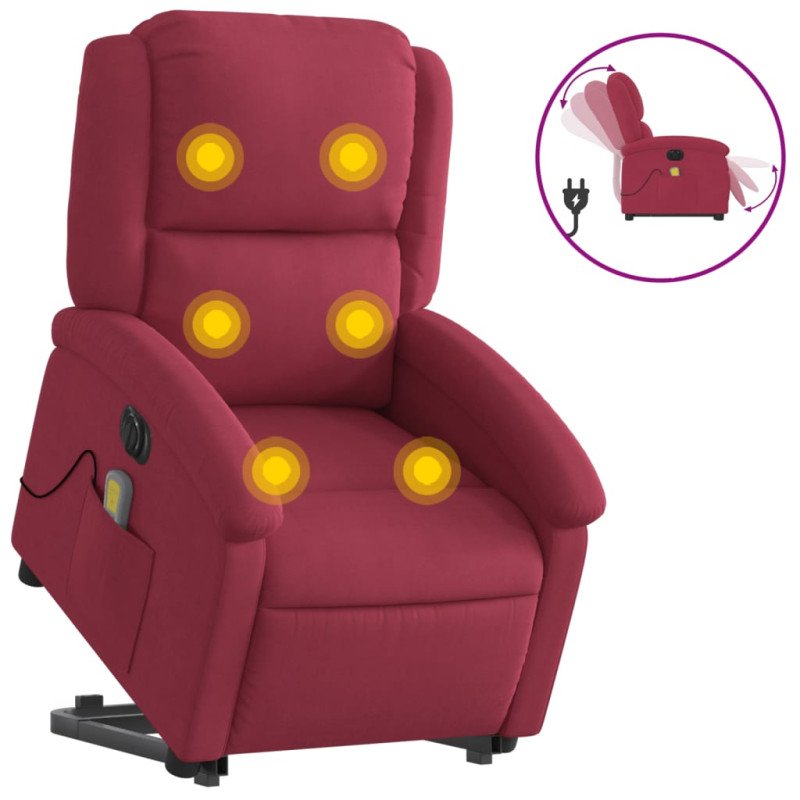 vidaXL Elektrické zdvíhacie masážne sklápacie kreslo vínové zamat