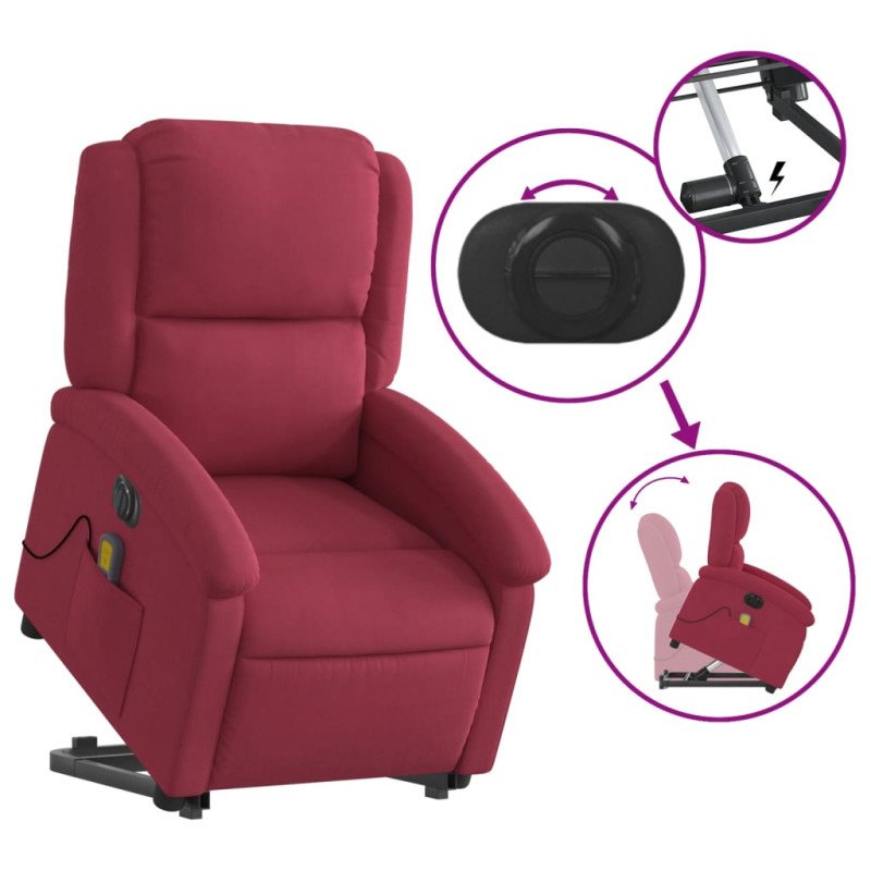 vidaXL Elektrické zdvíhacie masážne sklápacie kreslo vínové zamat