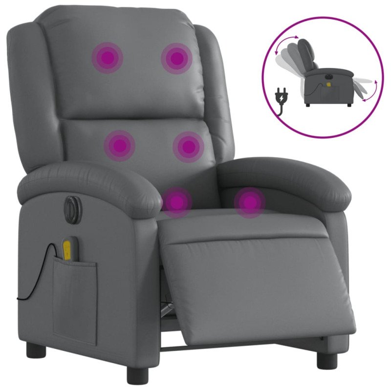vidaXL Elektrické masážne sklápacie kreslo sivé umelá koža