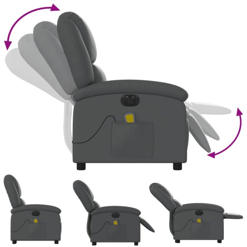 vidaXL Elektrické masážne sklápacie kreslo sivé umelá koža