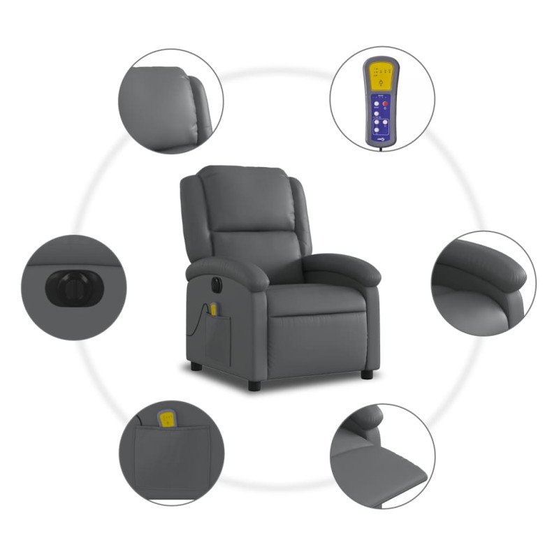 vidaXL Elektrické masážne sklápacie kreslo sivé umelá koža