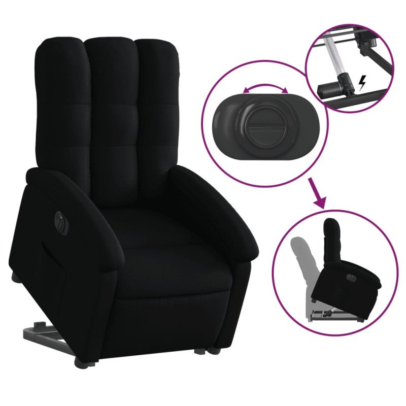 vidaXL Elektrické zdvíhacie sklápacie kreslo čierne látka