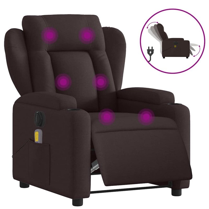 vidaXL Elektrické sklápacie masážne kreslo tmavohnedé látka