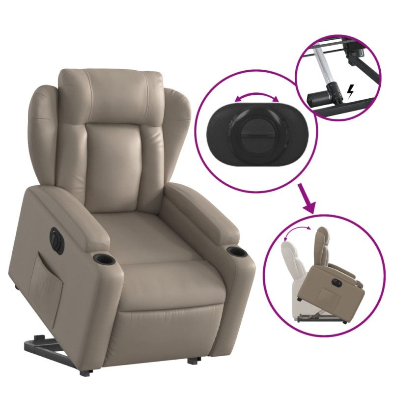 vidaXL Elektrické zdvíhacie sklápacie kreslo kapučínové umelá koža