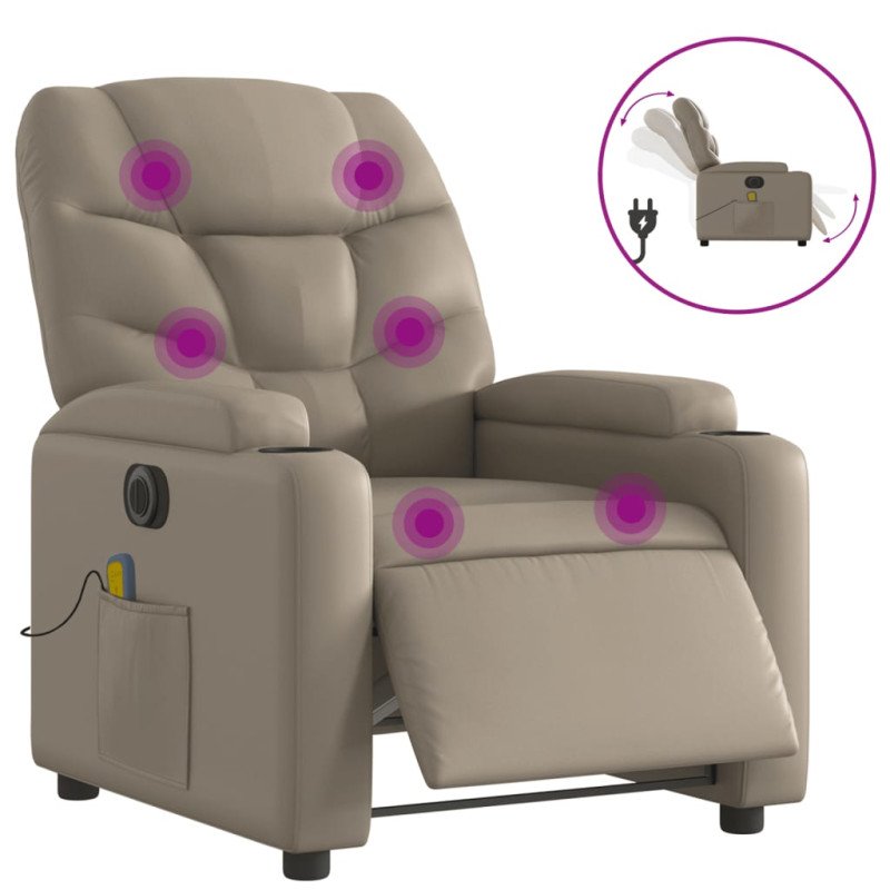 vidaXL Elektrické masážne sklápacie kreslo kapučínové umelá koža