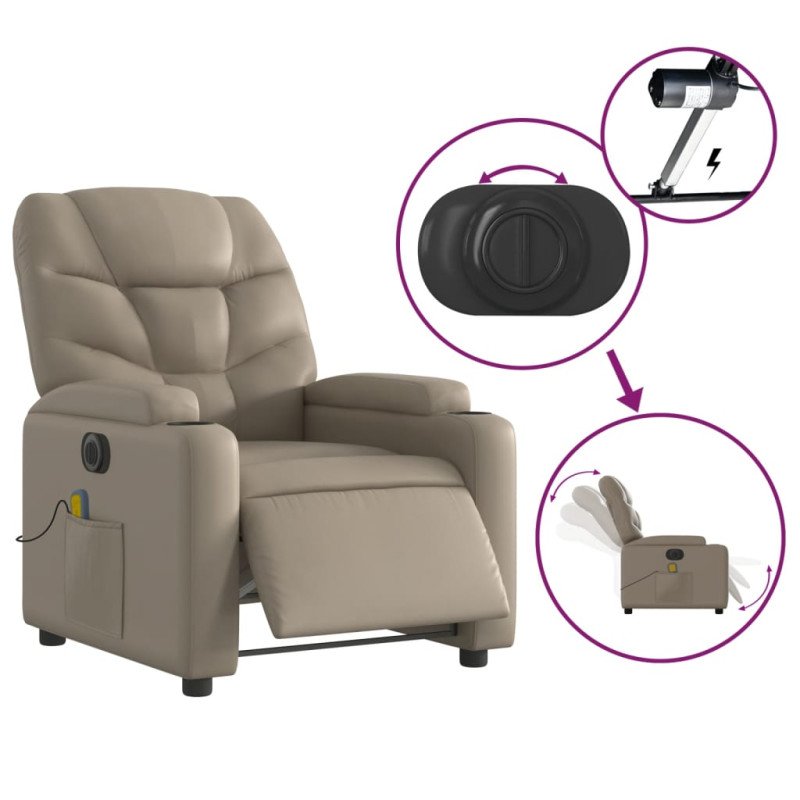 vidaXL Elektrické masážne sklápacie kreslo kapučínové umelá koža