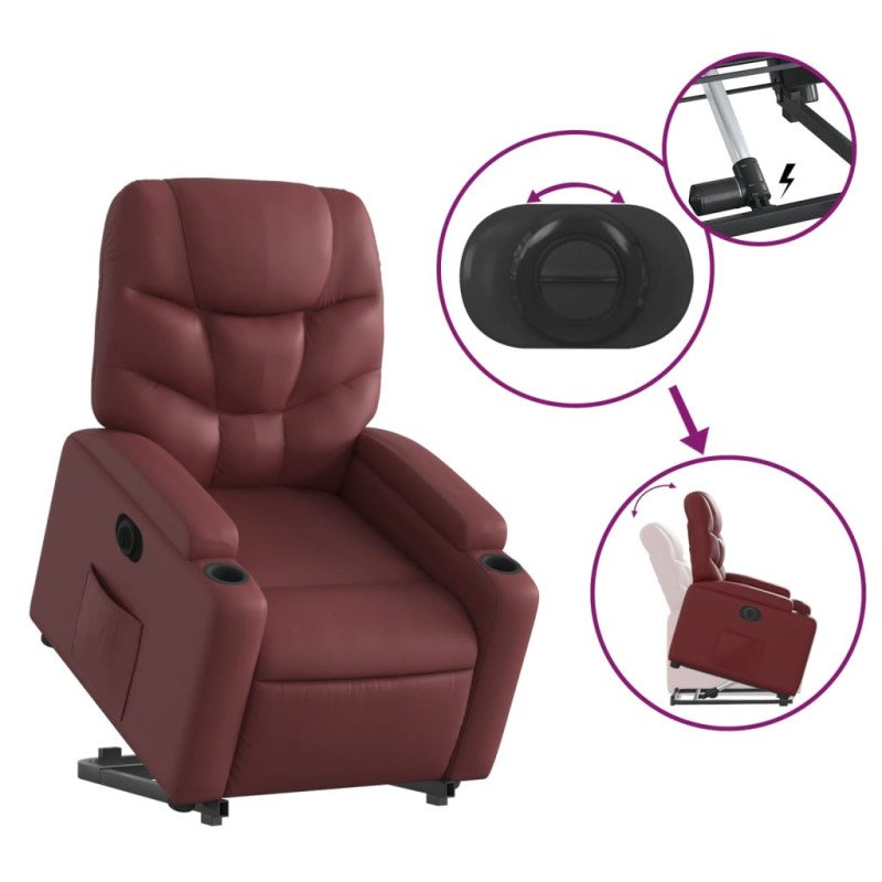 vidaXL Elektrické zdvíhacie sklápacie kreslo vínovo červené umelá koža