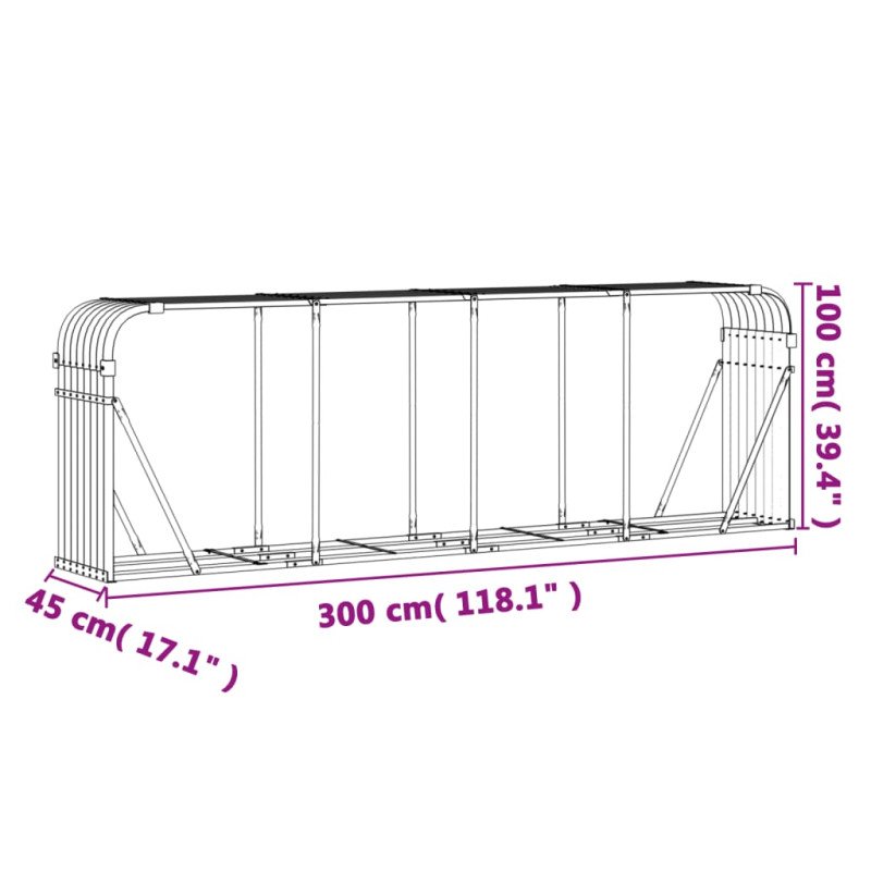 vidaXL Držiak na polená bledosivý 300x45x100 cm pozinkovaná oceľ