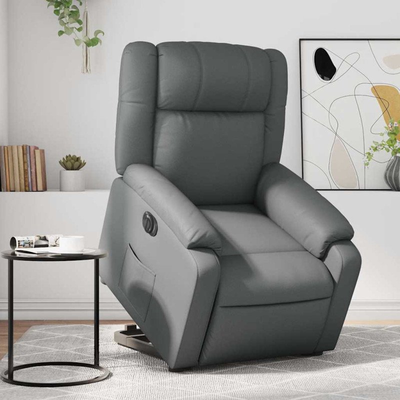 vidaXL Elektrické zdvíhacie masážne sklápacie kreslo sivé umelá koža