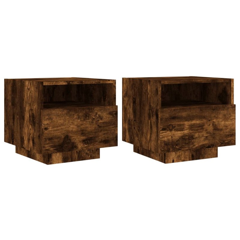 vidaXL Nočné stolíky s LED svetlami 2 ks dymový dub 40x39x37 cm