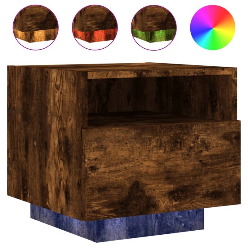 vidaXL Nočné stolíky s LED svetlami 2 ks dymový dub 40x39x37 cm
