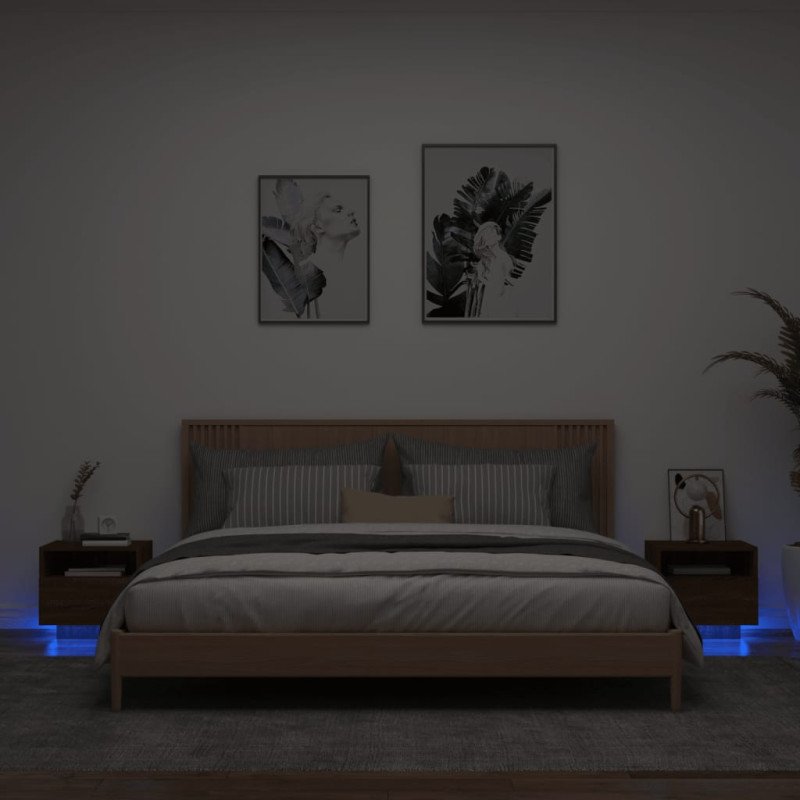 vidaXL Nočné stolíky s LED svetlami 2 ks hnedý dub 40x39x37 cm