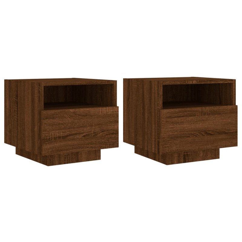 vidaXL Nočné stolíky s LED svetlami 2 ks hnedý dub 40x39x37 cm