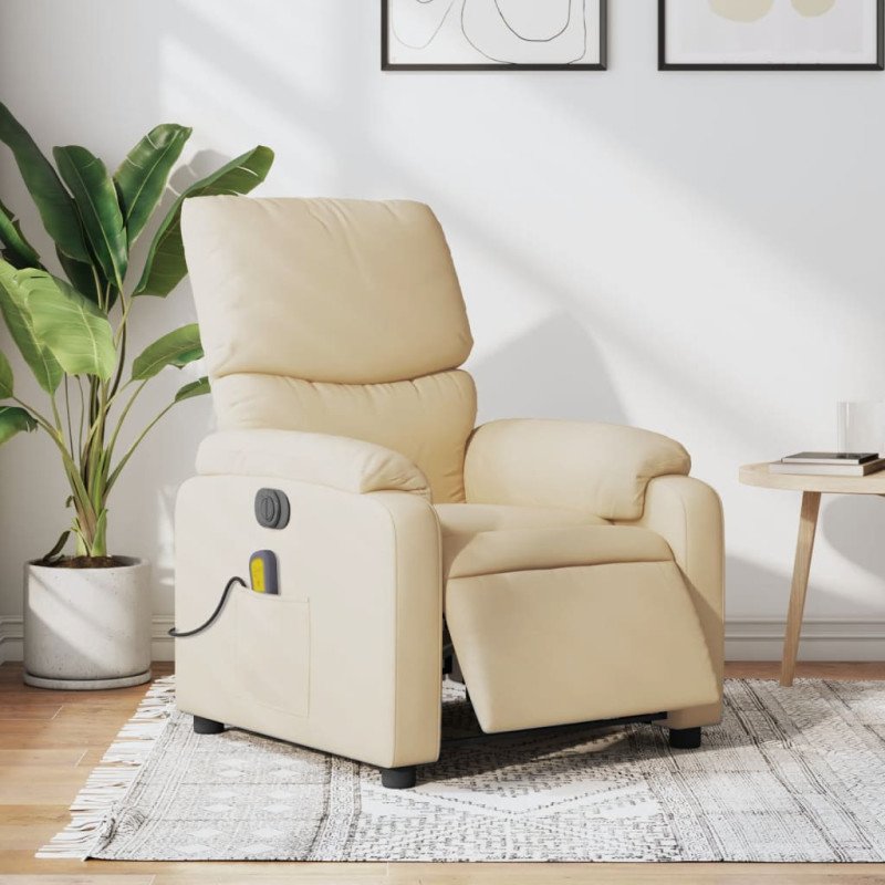 vidaXL Elektrické masážne sklápacie kreslo krémové látka