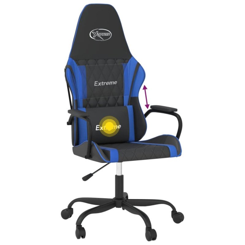 vidaXL Masážna herná stolička čierna a modrá umelá koža