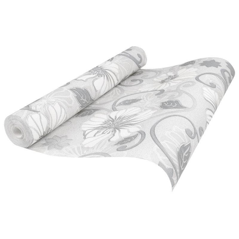 vidaXL Tapeta 3D kvetinová potlač sivá