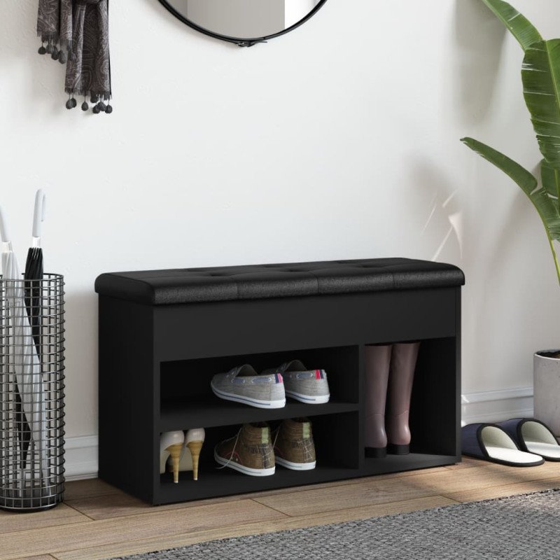vidaXL Lavička na topánky čierna 82x32x45,5 cm kompozitné drevo