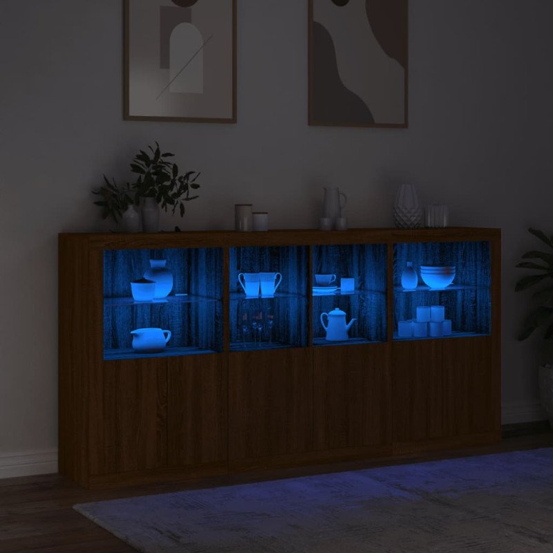 vidaXL Komoda s LED svetlami hnedý dub 202x37x100 cm