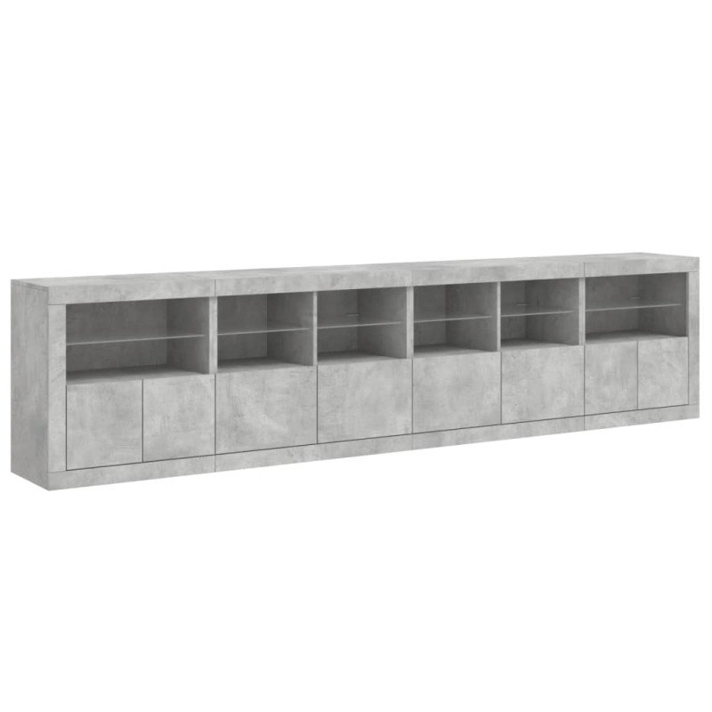 vidaXL Komoda s LED svetlami betónovo sivá 283x37x67 cm