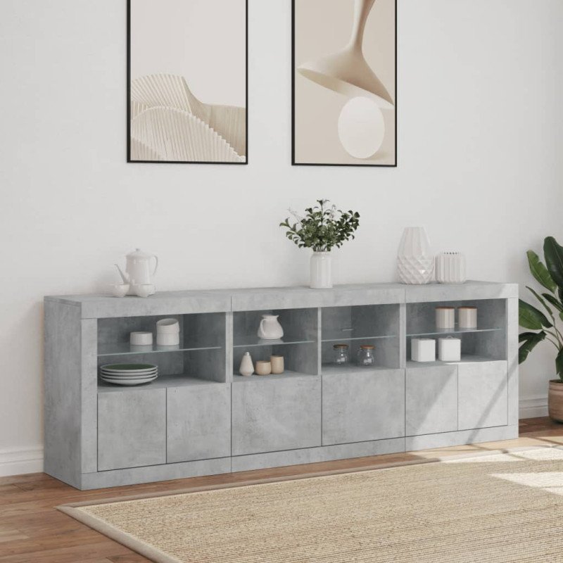 vidaXL Komoda s LED svetlami betónovo sivá 202x37x67 cm