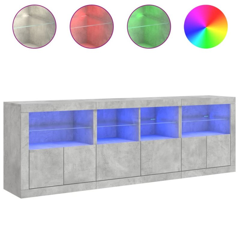 vidaXL Komoda s LED svetlami betónovo sivá 202x37x67 cm