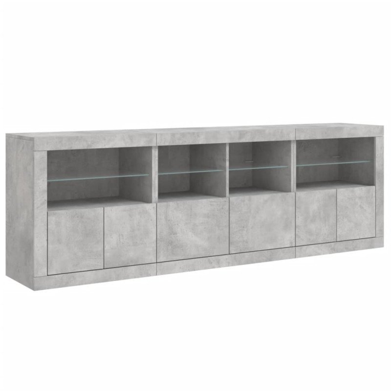 vidaXL Komoda s LED svetlami betónovo sivá 202x37x67 cm