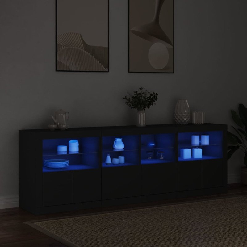 vidaXL Komoda s LED svetlami čierna 202x37x67 cm