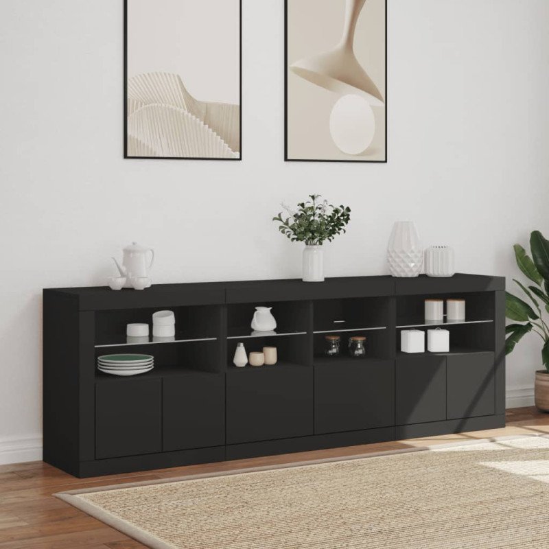 vidaXL Komoda s LED svetlami čierna 202x37x67 cm