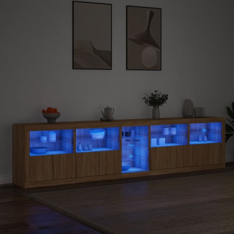 vidaXL Komoda s LED svetlami dub sonoma 283x37x67 cm
