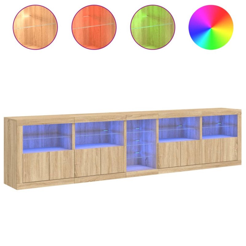 vidaXL Komoda s LED svetlami dub sonoma 283x37x67 cm
